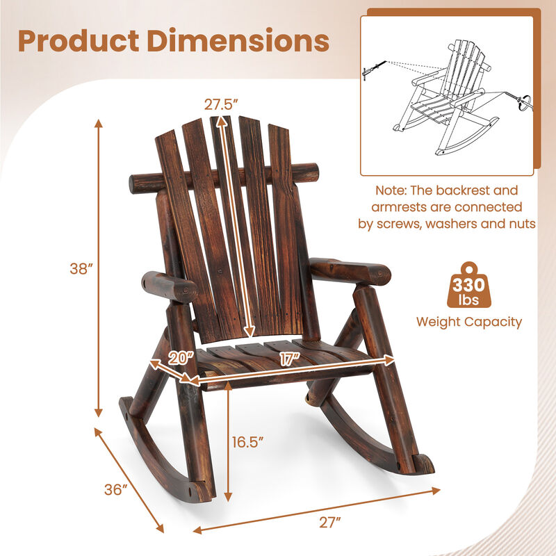 Comfortable Adirondack Rocker &ndash; Solid Wood Chair for Porch, Patio & Lawn