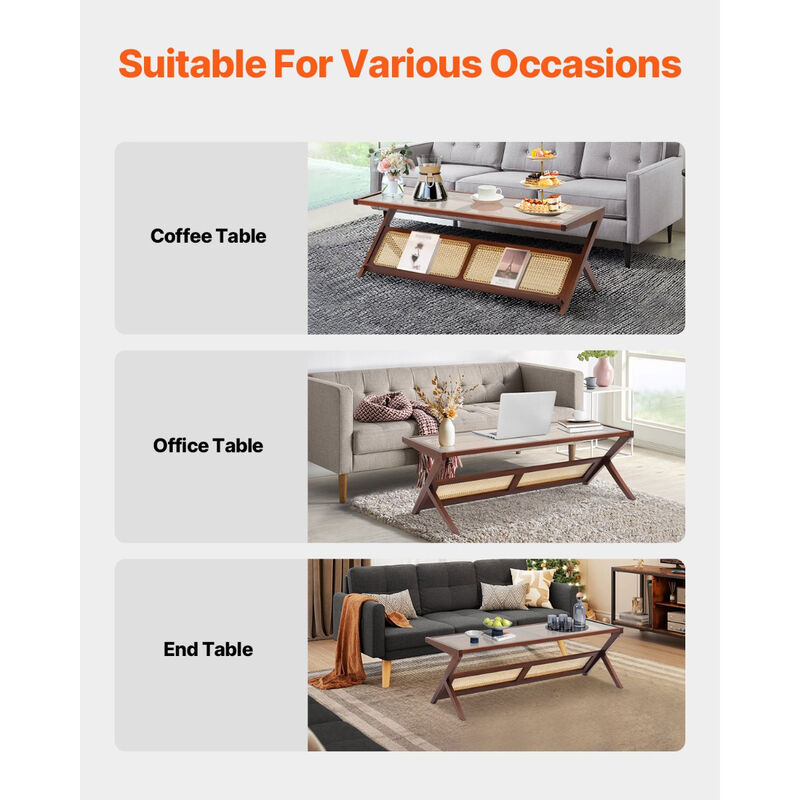 Modern Storage Mid Century Coffee Table with WickerLegs for Living Room