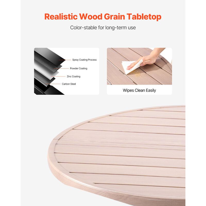 Outdoor Round Bistro Table, Wood-Look Steel Slat Patio Dining Table with Umbrella Hole image number 6