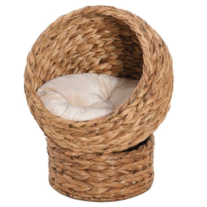Natural Braided Banana Leaf Cat Bed Basket Pet House with Cushion