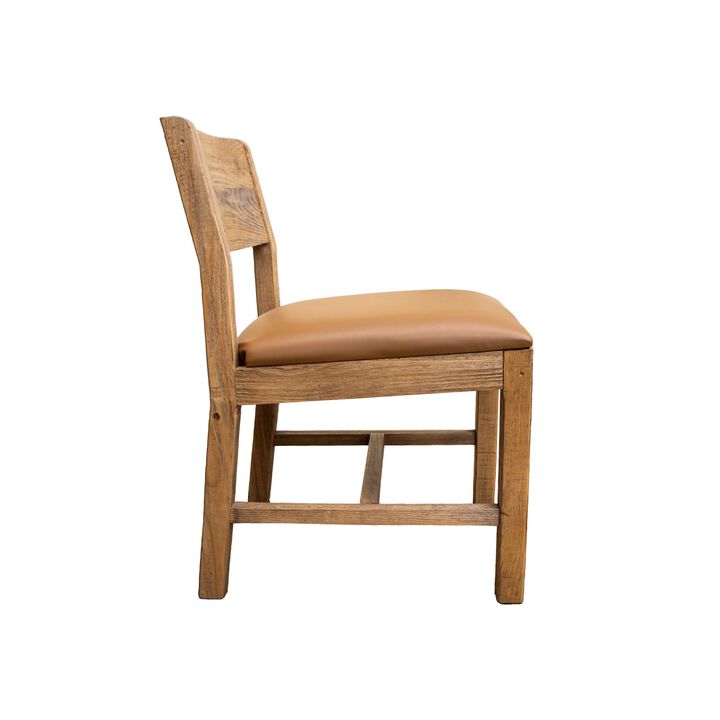 Asic 18 Inch Dining Chair, Set of 2, Vinyl Fabric, Natural Brown Pine Wood - Benzara