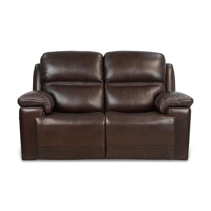 Timo Top Grain Leather Power Reclining Loveseat Adjustable Headrest Cross Stitching