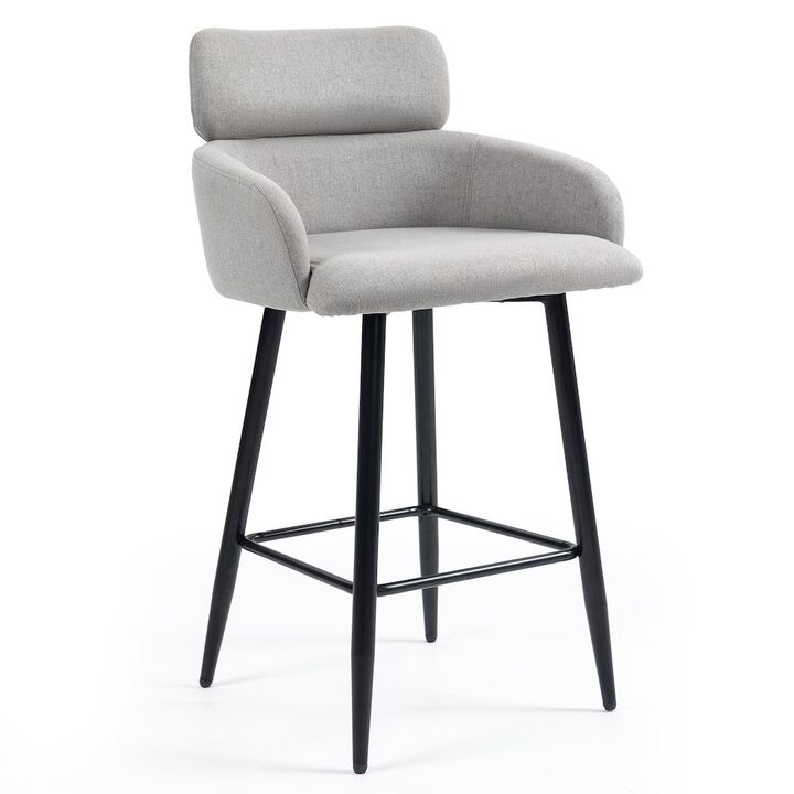 Glamour Home Set of 2 Barker Gray Fabric Tufted Bar Stool with Black Iron Legs