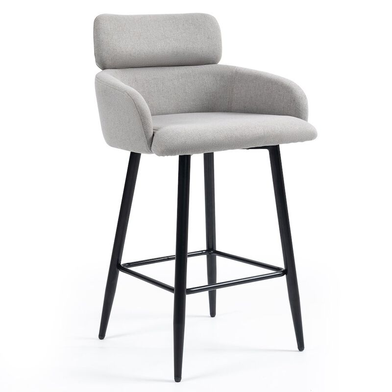 Glamour Home Set of 2 Barker Gray Fabric Tufted Bar Stool with Black Iron Legs