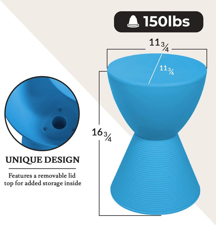LeisureMod Modern ABS Shell Ribbed Hourglass Accent Drum Side Table with Removable Lid for Storage Indoor and Outdoor Use