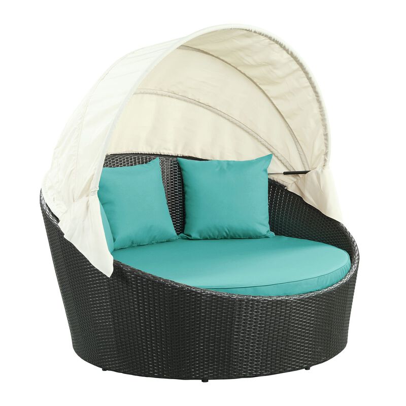 Modway Siesta Wicker Rattan Outdoor Patio Canopy Daybed in Espresso Turquoise image number 0