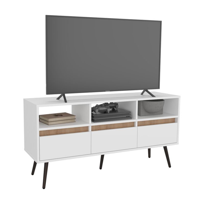 Barrow TV Stand, 3 Drawers, 3 Shelves, White / Natural Oak