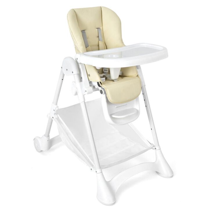 Hivvago Baby Convertible Folding Adjustable High Chair with Wheel Tray Storage Basket