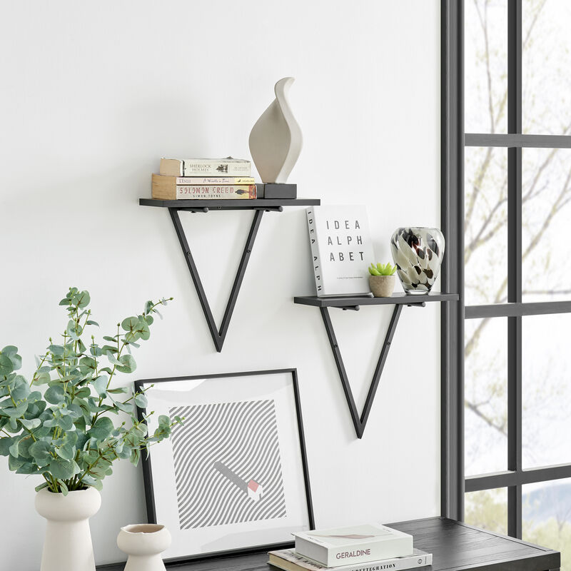Contemporary Decorative Triangle Accent Metal Frame Wall Shelf - Reversible Configuration