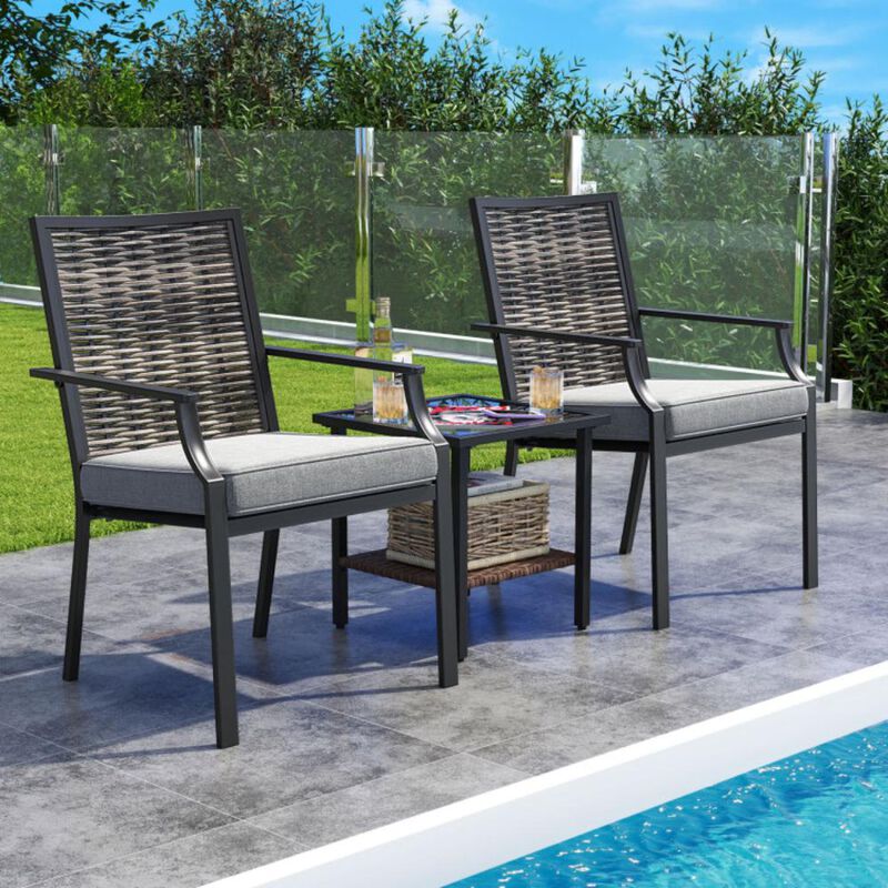 Hivvago Patio Wicker Chairs Set of 2 Stackable Rattan Armchairs with Removable Cushions