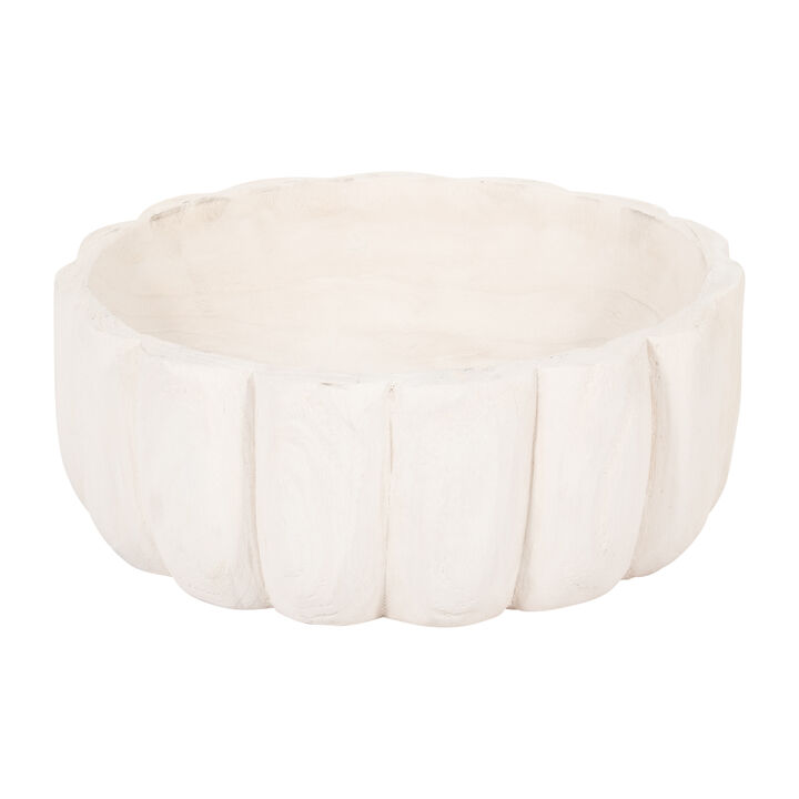 Wood 9" Scalloped Bowl, White
