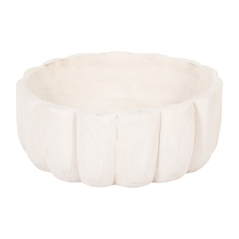 Wood 9" Scalloped Bowl, White image number 0