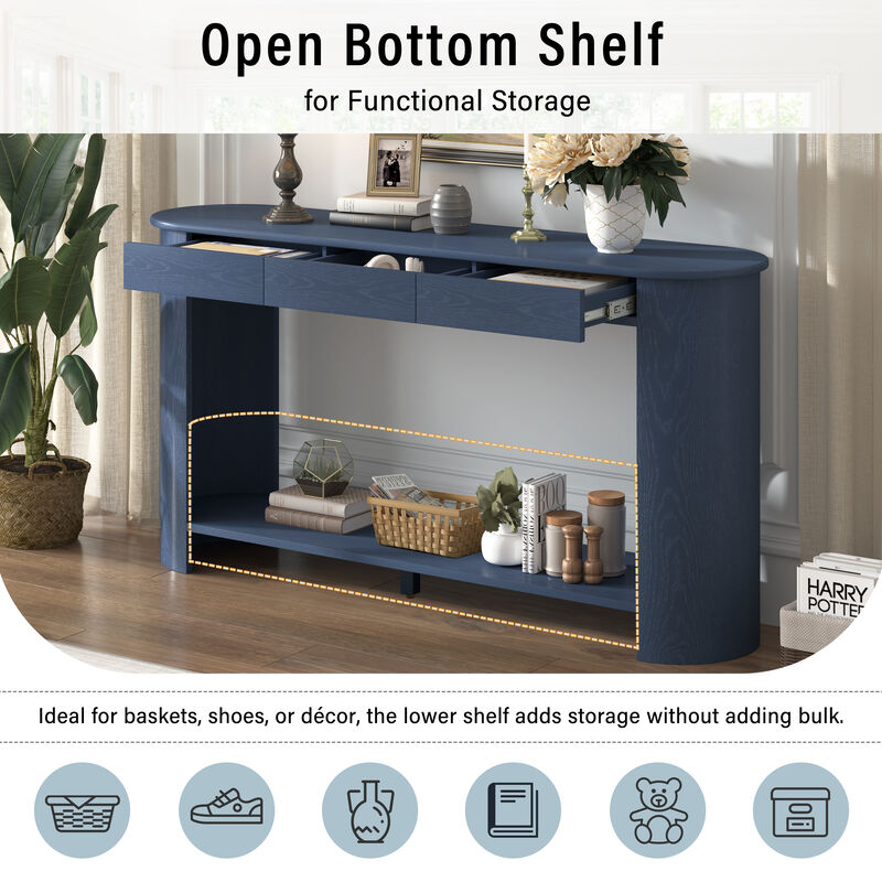 Whisen 59.8" Console Table, Modern Farmhouse with 3 Drawers & Shelf, Oak Veneer Sofa Table for Entryway Living Room Hallway image number 6