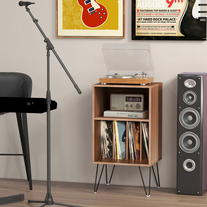 Record Player Stand with Charging Station for Living Room or Bedroom Storage and Decor