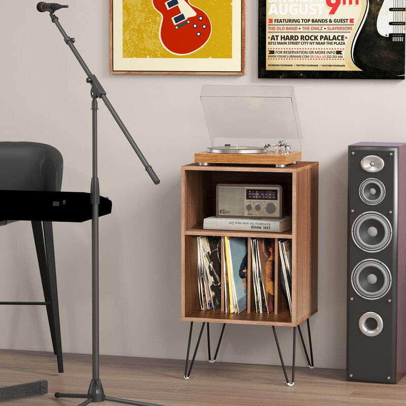 Record Player Stand with Charging Station for Living Room or Bedroom Storage and Decor