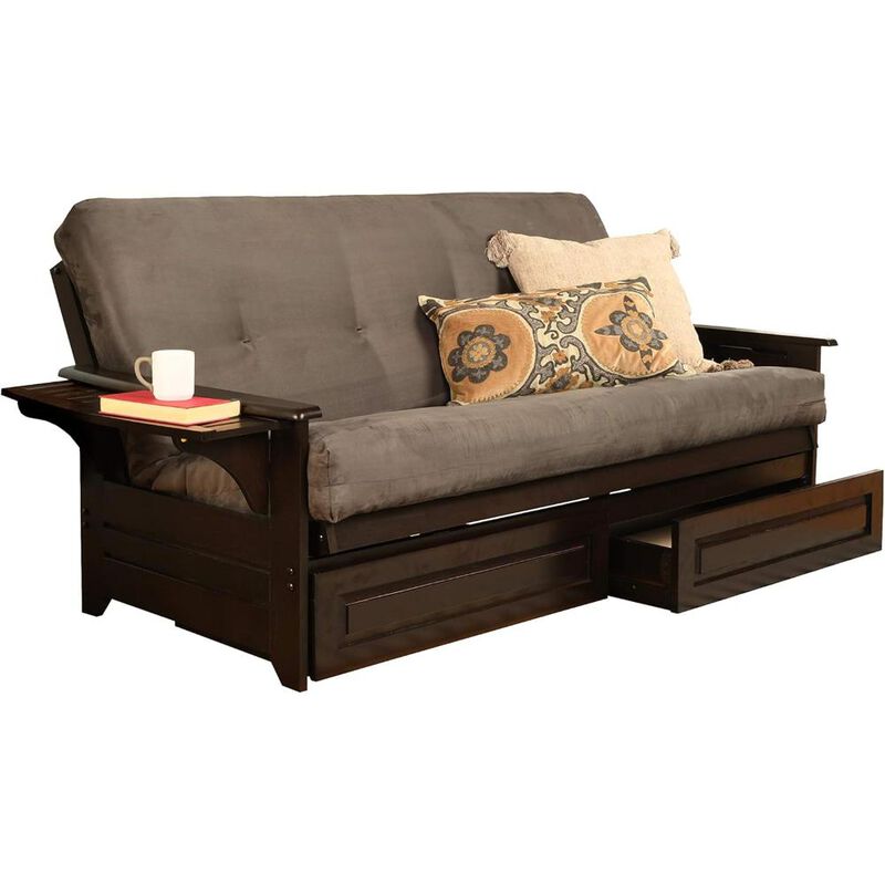 Phoenix Frame-Espresso Finish-Suede Gray Mattress-Storage Drawers