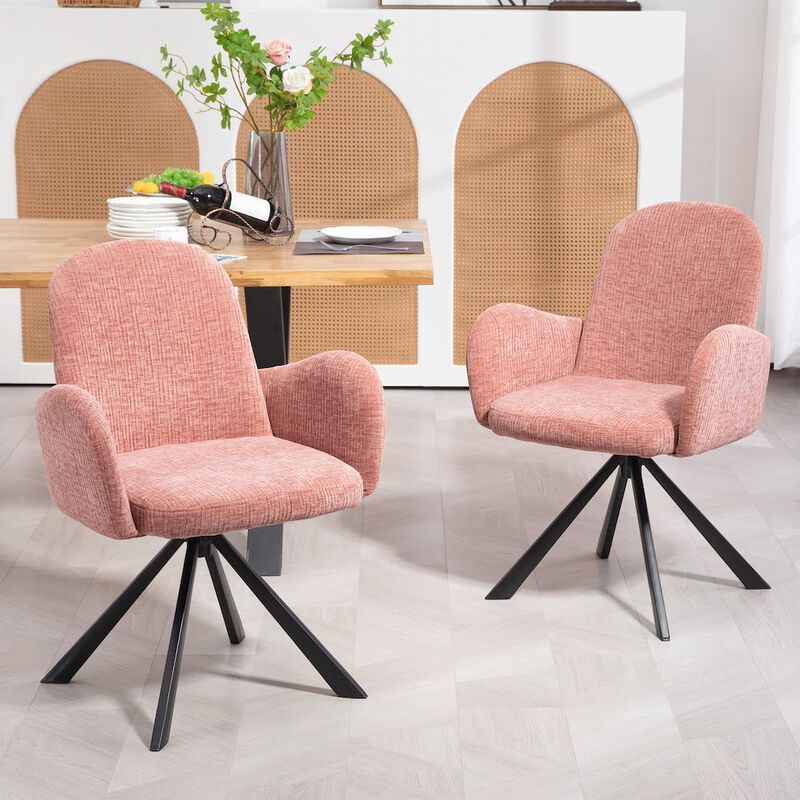 Glamour Home Beacher Pink Linen Fabric Dining Chair with Black Accent Iron Legs