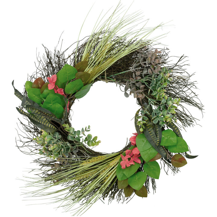 Wheat  Eucalyptus and Twig Artificial Wreath  22-Inch