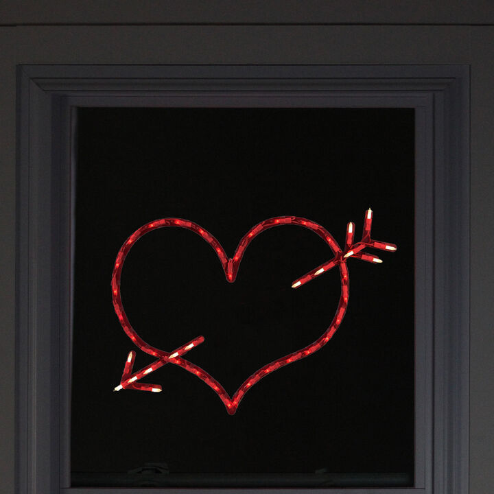 17" Lighted Red Heart with Arrow Valentine's Day Window Silhouette Decoration