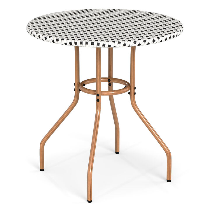 Heavy Duty Outdoor Bistro Table with Metal Frame and Leveling Foot Pads-White
