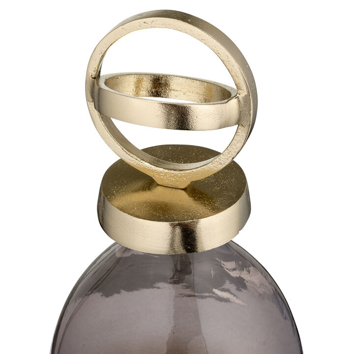 Glass,16",bottle W/sphere Lid,white/gold