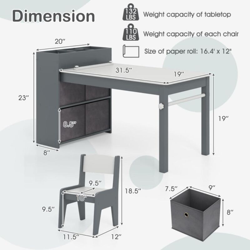Hivvago Kids Art Table and Chairs Set with 2 Chairs and Paper Roll