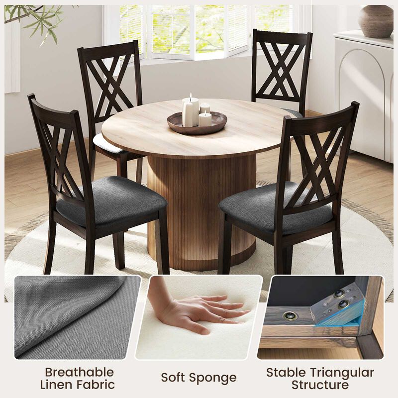 Set of 4 Linen Upholstered Wooden Dining Chairs with Rubber Wood Frame image number 4