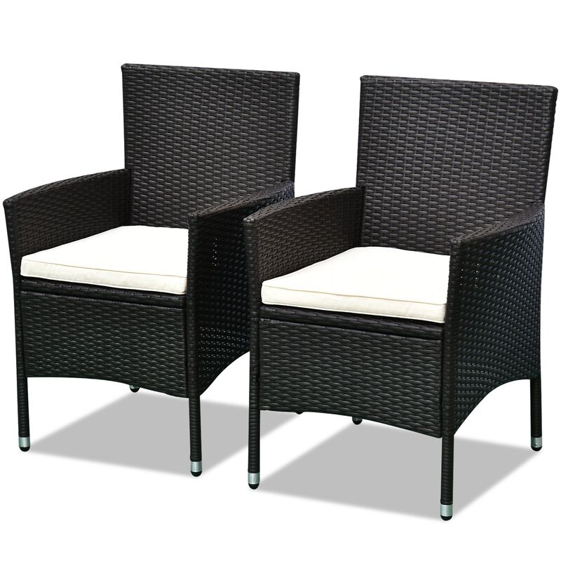 Alfresco Dining Pair: Dark Coffee Stackable Rattan Chairs with Cushions
