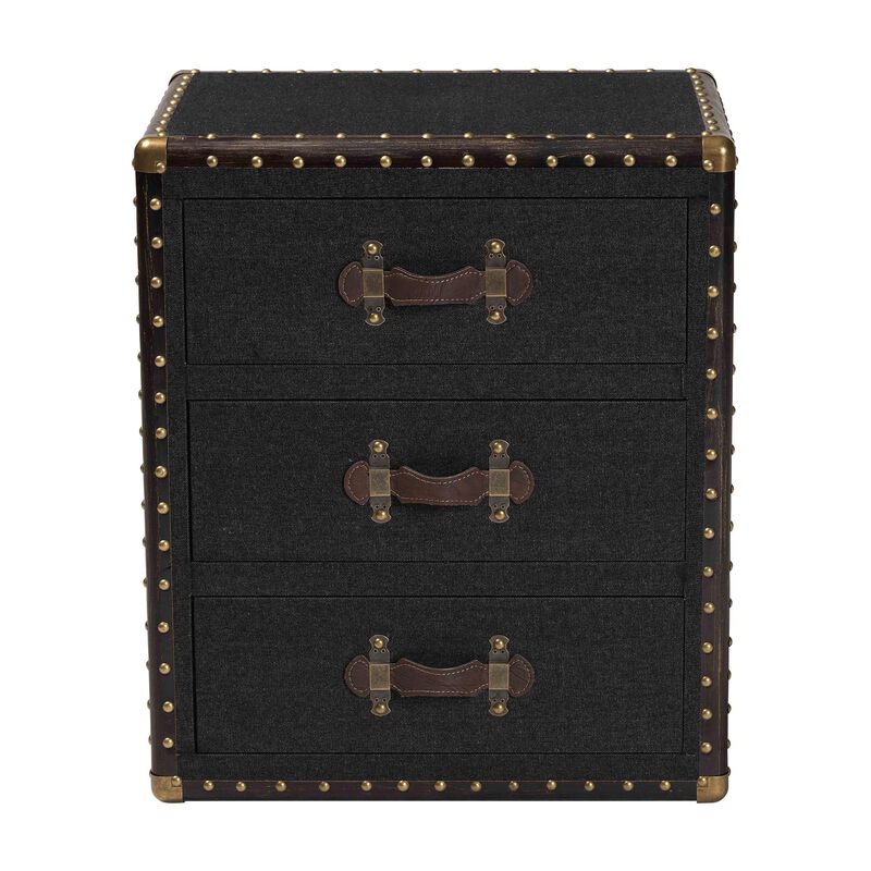 Baxton Studio Mallison Vintage Black Canvas 3 Drawer End Table