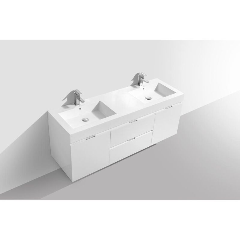 Kubebath Bliss 60 Double Sink High Gloss White Wall Mount Modern Bathroom Vanity