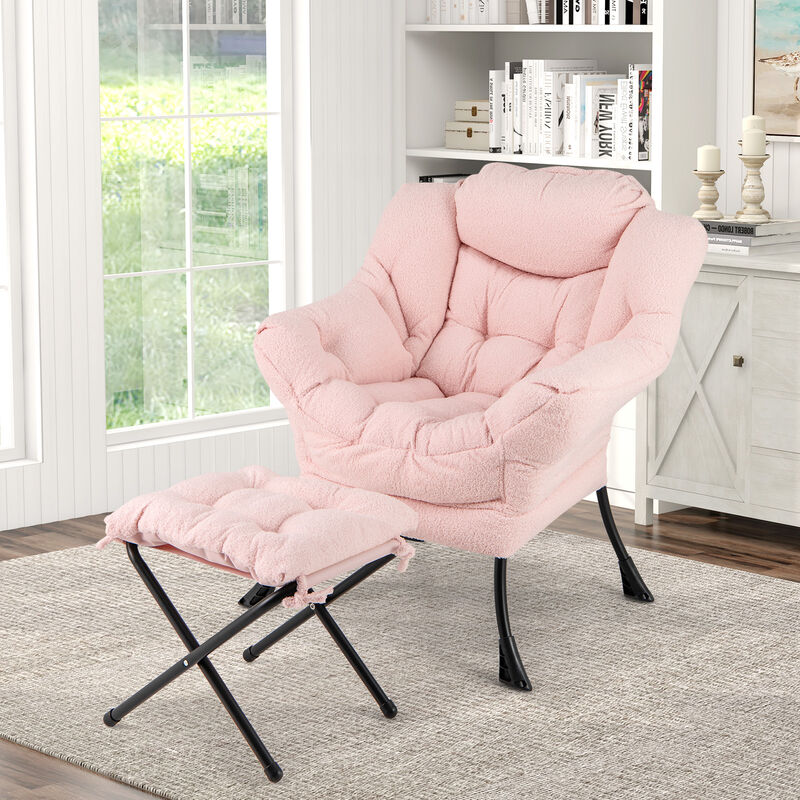 Modern Accent Chair with Folding Footrest and Removable Head Pillow