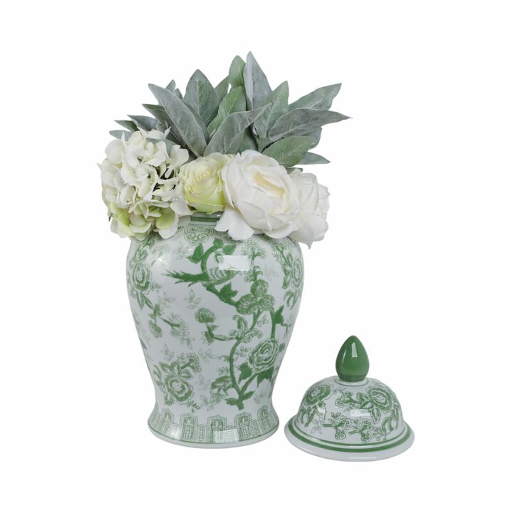 18" Temple Jar Bird/Flower