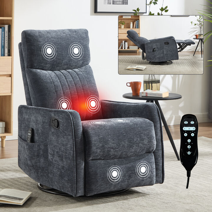 Heat Massage Manual Recliner Chair with Rocker and Swivel in Fabric for Living Room