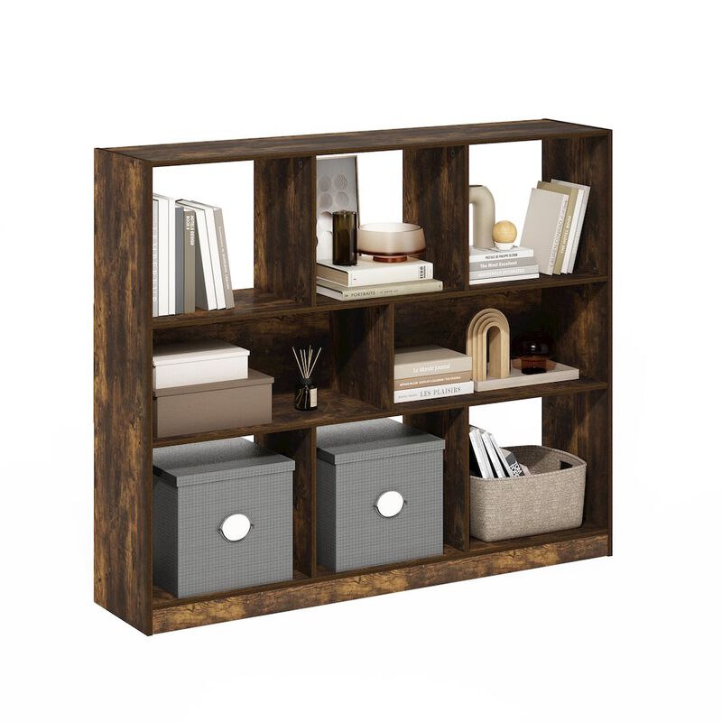 Daly 8-Cube Horizontal 3 Tier Bookcase, Bookshelf, Storage Organizer, 47 Width