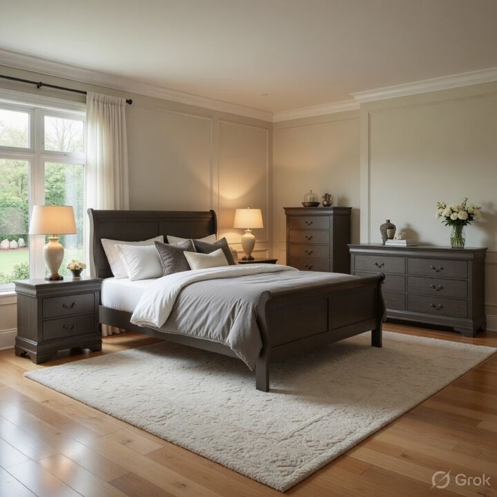 Queen Size Bedroom Set, Gray Finish, Panel Headboard, 5-Piece Set with Bed, 2 Nightstands, Dresser and Chest
