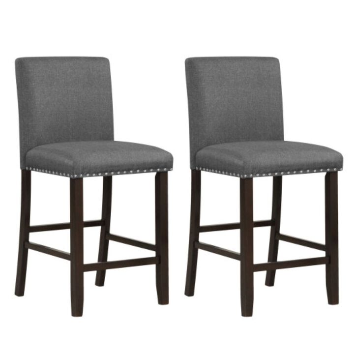 Set of 2 Linen Fabric Bar Stools with Back for Kitchen Island