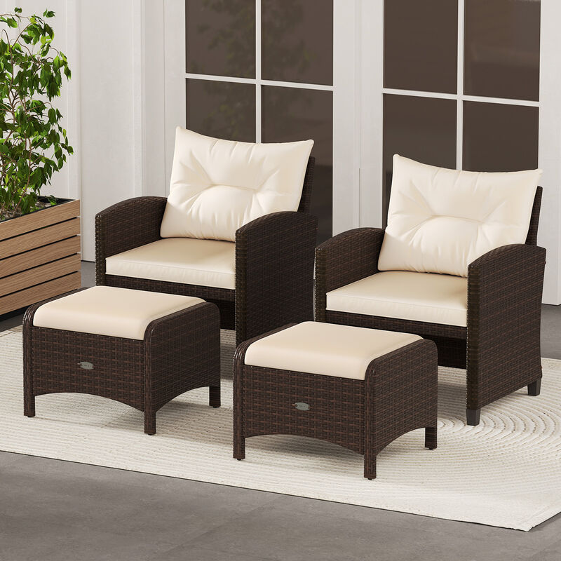 Set of 2 Patio Ottomans with Removable Cushions &ndash; PE Wicker Construction