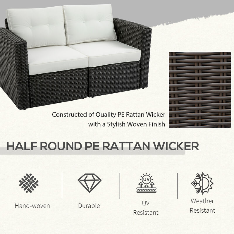 2-Piece Outdoor PE Rattan Wicker Patio Corner Sofa Loveseat w/Cushions, Beige