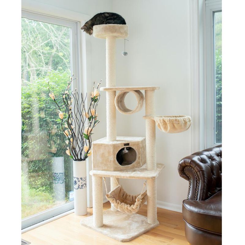 Armarkat 72 H Pet Real Wood Cat Tower, Tower Entertainment Furniture, Basket, Perch