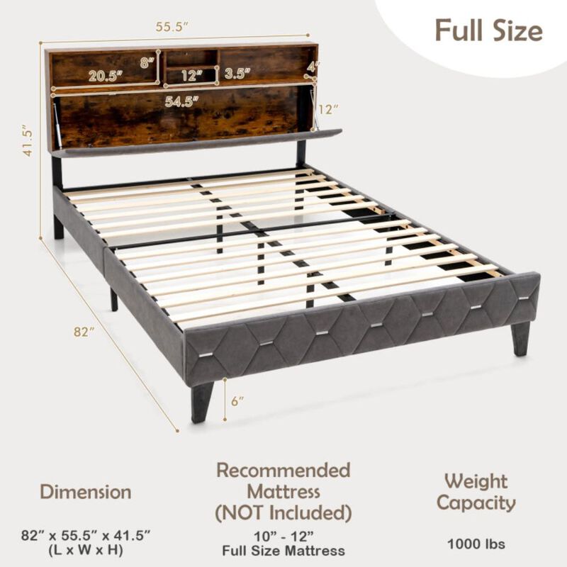 Hivvago Upholstered Bed Frame with Storage Headboard