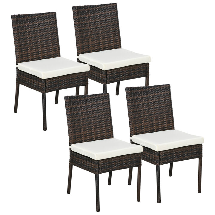 Outsunny Outdoor Dining Chairs w/ Cushion, Patio Wicker Dining Chair, White