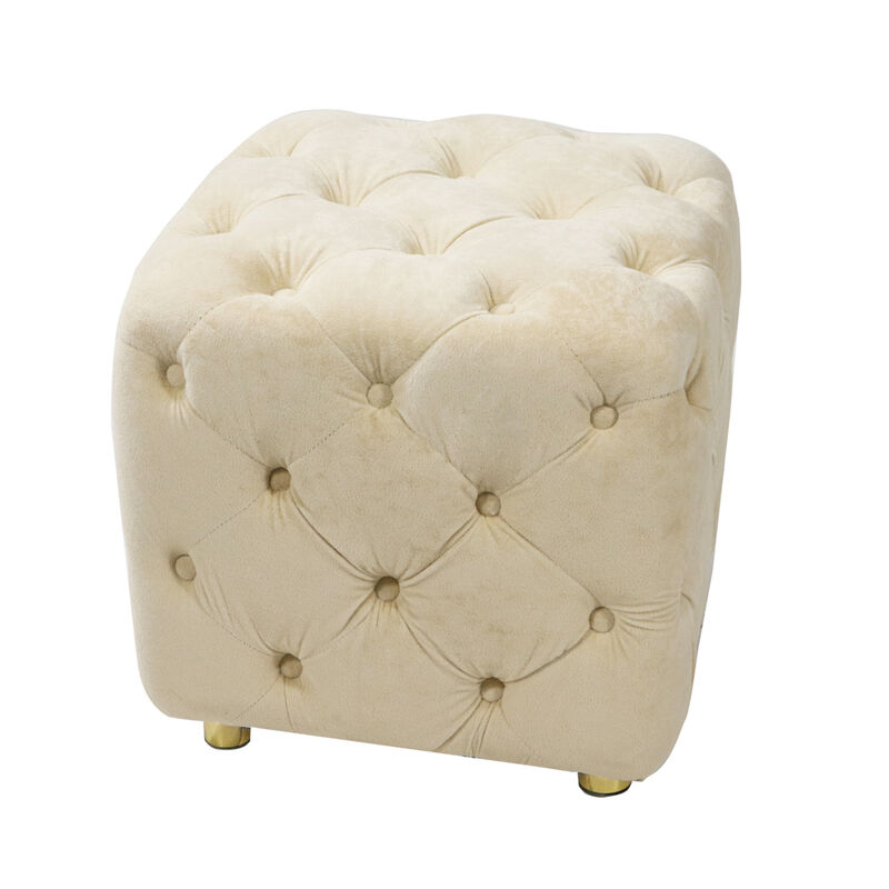 Streamdale Beige Velvet Ottoman & Table Set