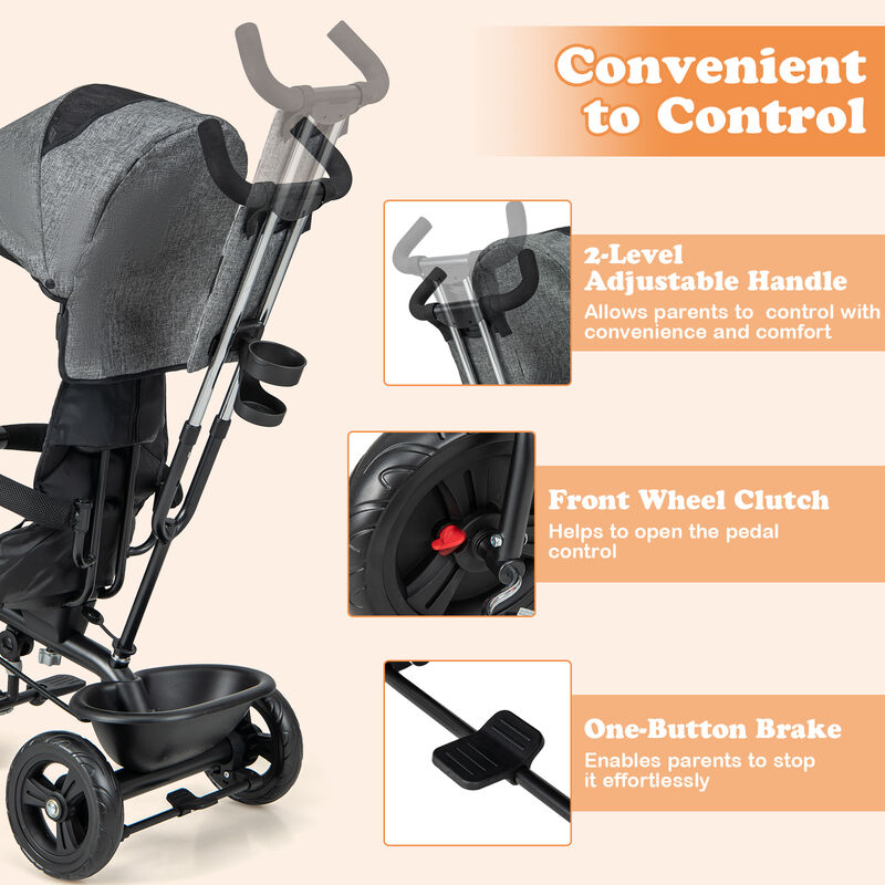 Kids Tricycle with Adjustable Push Handle and Removable Canopy for Toddlers image number 6