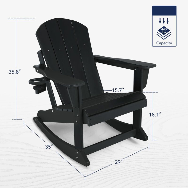 ABCPATIO Plastic Adirondack Chair - Rocking Adirondack Chairs with Cup Holder, Weather Resistant Seating for Patio, Porch, Deck,
