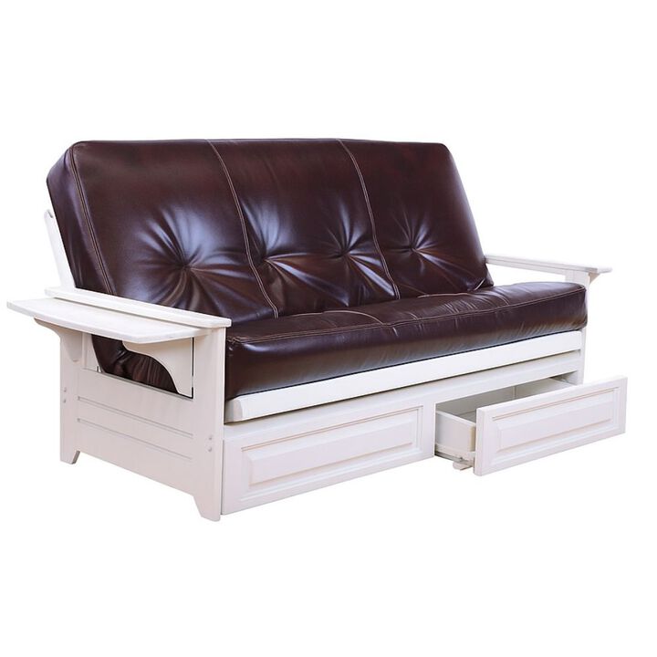 Phoenix Frame-Antique White Finish-Oregon Trail Java Mattress-Storage Drawers