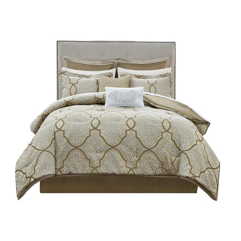 Belen Kox 12 Piece Complete Bed Set, Gold, King, Belen Kox image number 1