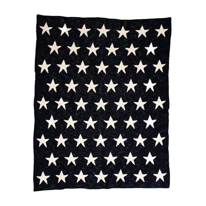 HomeRoots Navy Blue And White Stars Knitted Baby Blanket image number 3