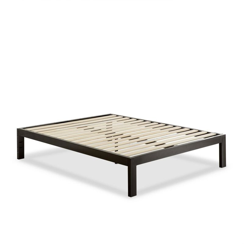 Hivvago Full Modern Black Metal Platform Bed Frame with Wood Slats