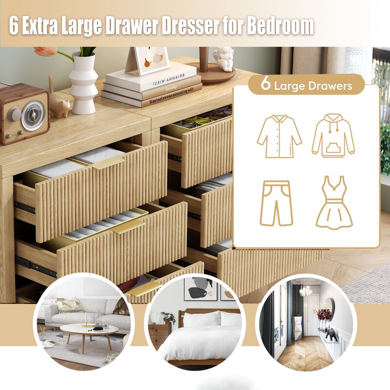 MJADUE Nightstands Set of 2, Bedside Table End Table, Modern Wooden Night Stand with 6-Drawer - Boho Tall End Table Accent Table