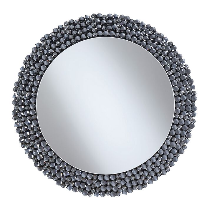 Beautifully Designed Round Contemporary Wall Mirror, Silver-Benzara